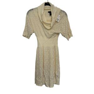 H&M Knit Sweater Dress Women XS Ivory Textured Short Sleeve Cowl Neck